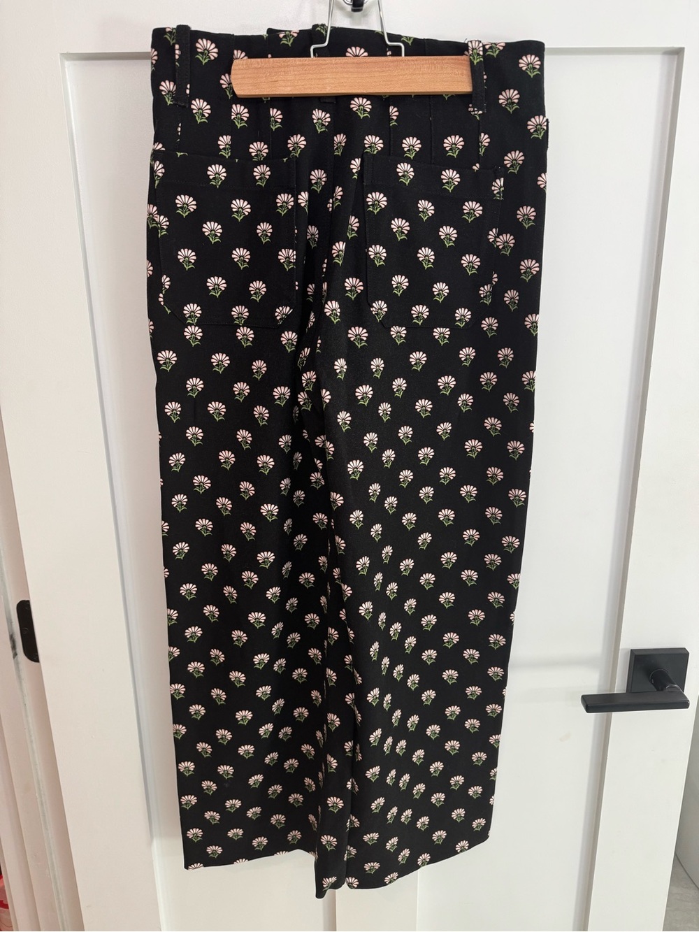 Maeve The Colette Black Wide-Leg Pants with Pink & Green Floral Print